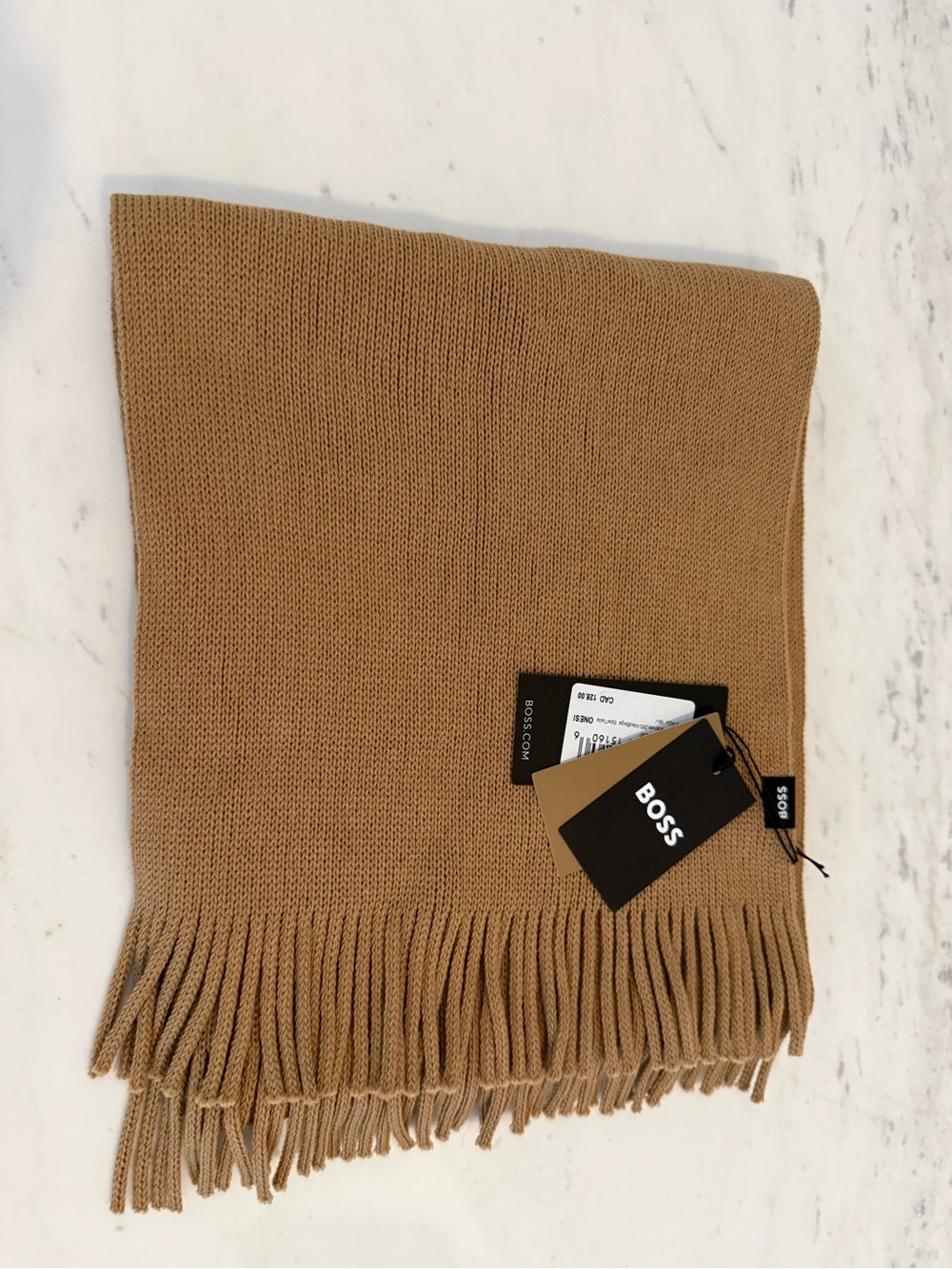 BOSS Wool-Blend Fringe Scarf Brown NWT